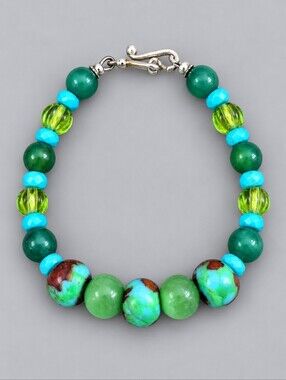 HANDMADE African Trade Czech Glass Green Agate Turquoise Beaded Bracelet